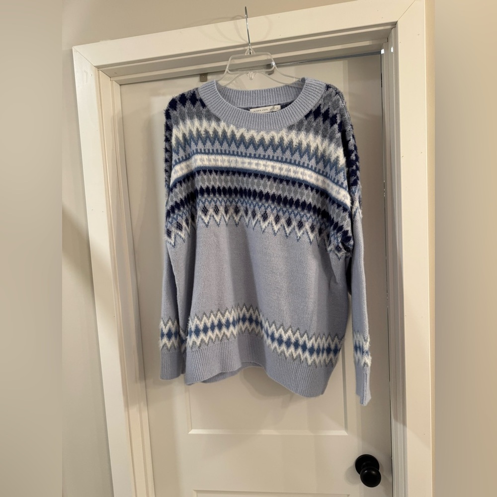 Altar'd State Light Blue and Navy Patterned Sweater